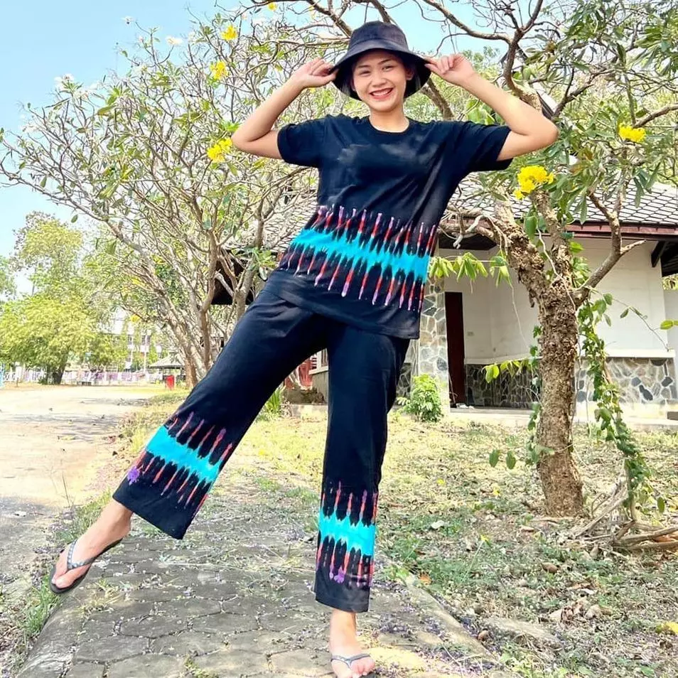 ชุดเสื้อยืดกางเกงขายาวผ้าคอตตอน มีกระเป๋า Free Size thumbnail 3