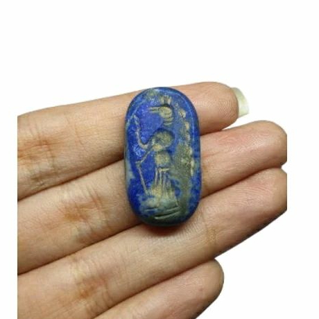 หินลาพิสลาซูลี่ แท้ธรรมชาติโบราณ แกะสลักอียิปต์ Old Lapis Lazuli Intaglio Egyptian Thoth God Engrave Stamp Cabochon Bead