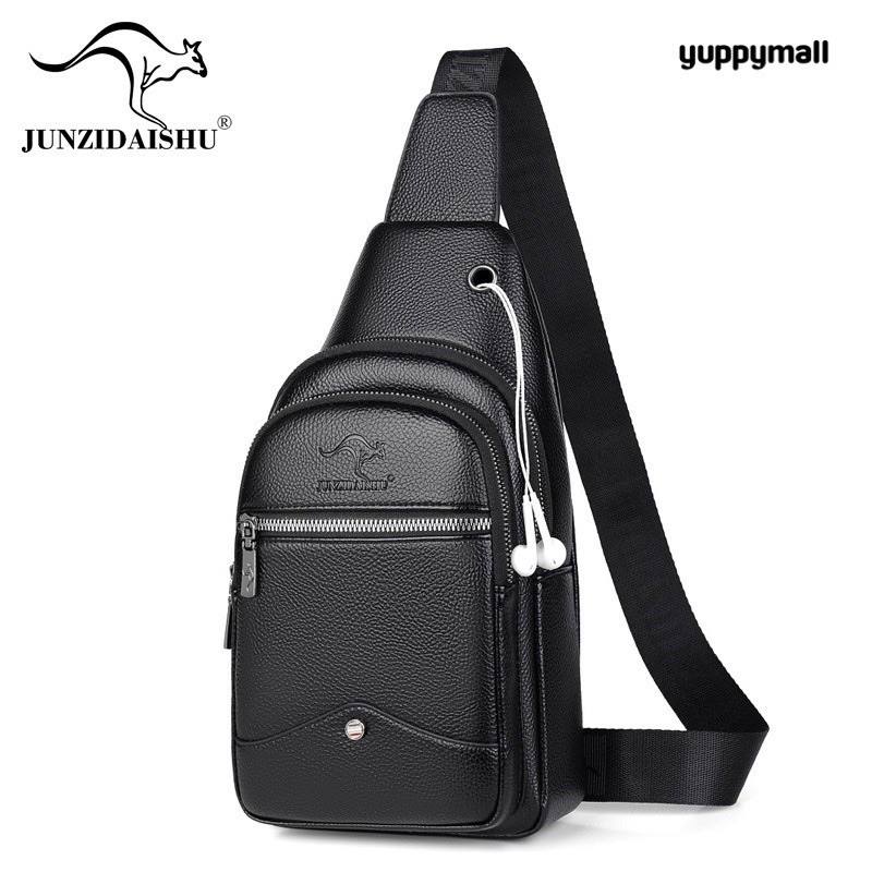 JUNZIDAISHU  กระเป๋าคาดอกหนังผู้ชาย จิงโจ้ สะพายพาดลำตัว  หนัง PUอย่างดี สายสะพายปั้ม พร้อมส่งจากไทย