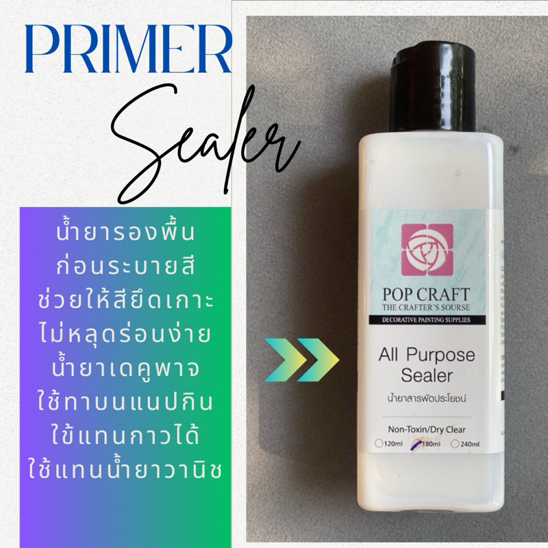 All Purpose Sealer น้ำยารองพื้นก่อนทาสี Primer  ช่วยให้สียึดเกาะวัสดุได้ดีเยี่ยม กันเชื้อรา น้ำยาเดคูพาจ ใช้แทนMod Podge