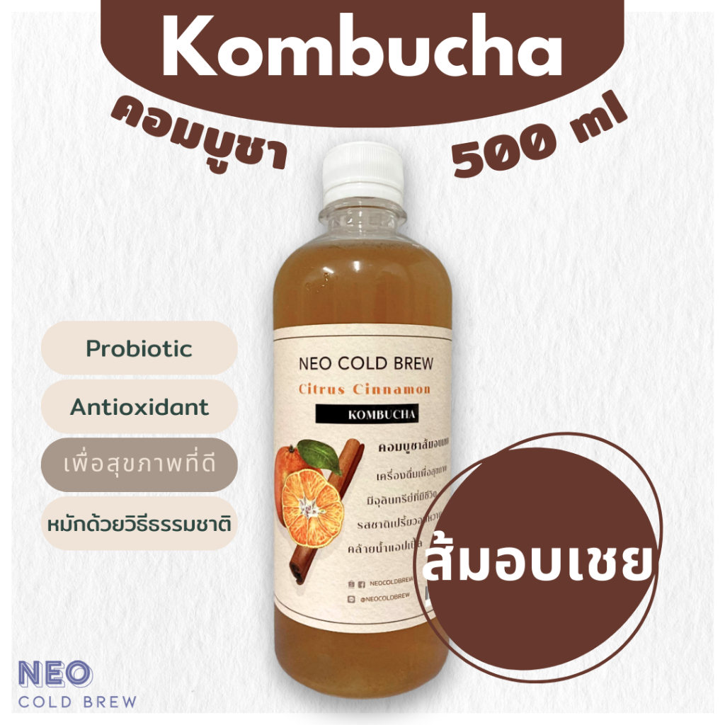 คอมบูชา ส้มอบเชย ชาหมักเพื่อสุขภาพพร้อมดื่ม 500 มิลลิลิตร l Kombucha Citrus Cinnamon 500ml