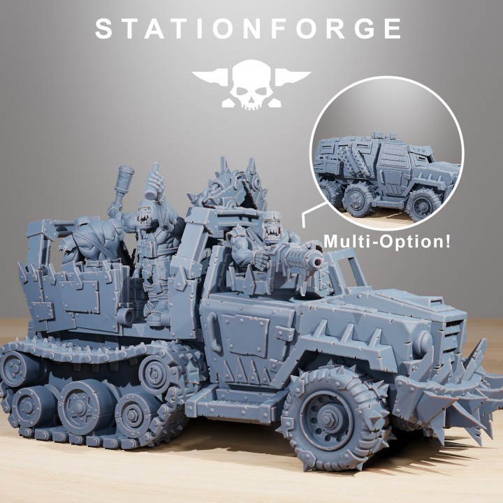 Grimdark scifi Orkaz Party Wagon – High quality and detailed print miniature war games – StationForge