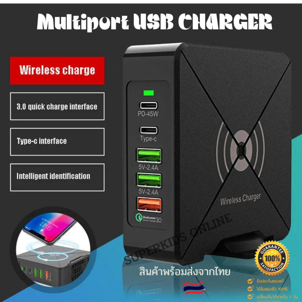 พร้อมส่งจากไทย ชุดชาร์จเร็ว PD-75W USB CHARGER Type C โทรศัพท์มือถือแบบหลายพอร์ต USB Quick Charger