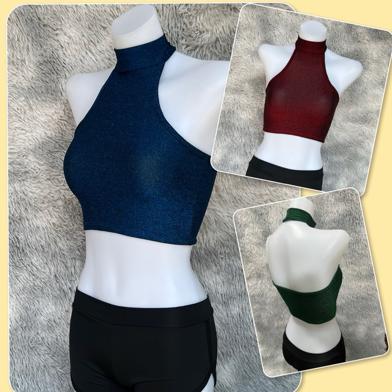 Sns108🍰เสื้อครอป🍰คอเต่าเปิดหลัง🍰ผ้ายืดshine