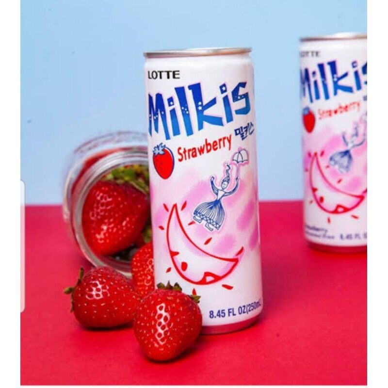 Lotte Milkis Original,Strawberry เครื่องดื่มเกาหลี มิลคิส น้ำโซดา รสนม,รสสตรอเบอร์รี่ 250ml