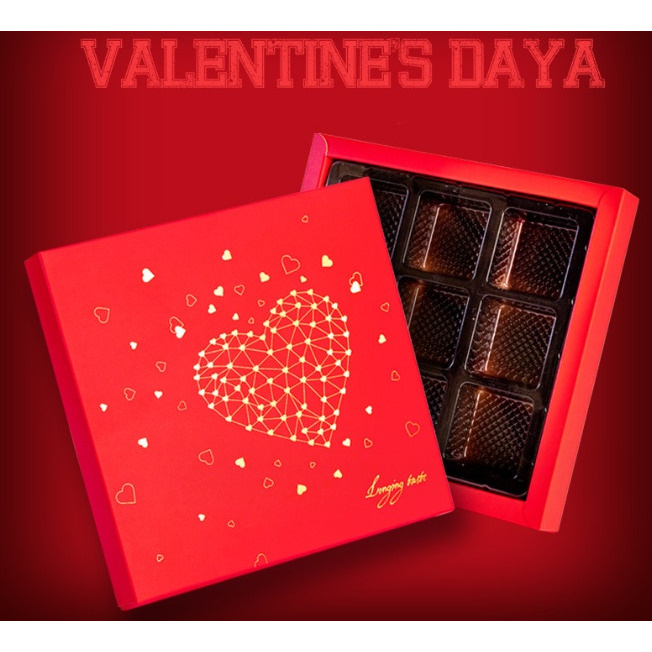 กล่องใส่ช็อคโกแลต 9ช่อง / ช่องเดียว แดง วาเลนไทน์ VALENTINE (VL07)