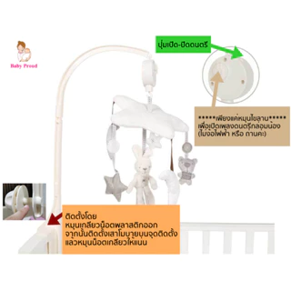 โมบายเด็ก ไขลาน มีเสียงดนตรี และ หมุนได้ 360 องศา พร้อมตุ๊กตาผ้านิ่ม ไม่ง้อถ่าน