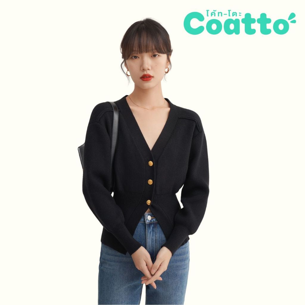[Coatto.bkk] เสื้อไหมพรมคาดิแกนคอวี กระดุมทอง เนื้อหนาคัตติ้งสวย (Sw47)