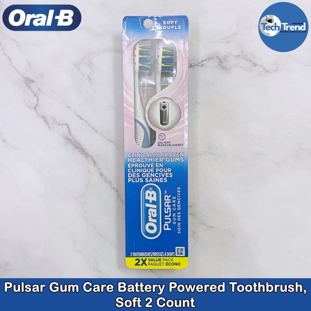 (Oral-B) Pulsar Gum Care Battery Powered Toothbrush, Soft 2 Count ออรัล-บี แปรงสีฟันไฟฟ้า แบบใช้แบตเตอรี่ ดูแลเหงือก