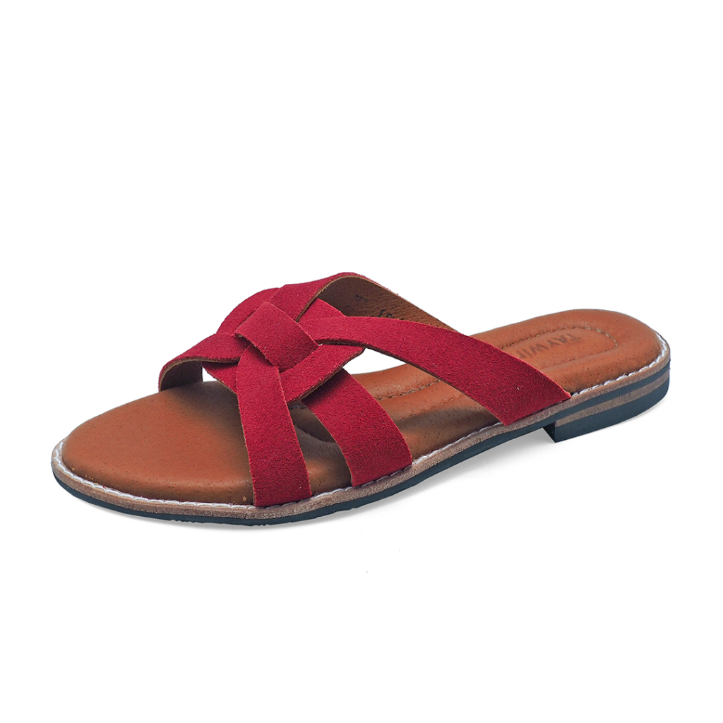 TAYWIN(แท้) รองเท้าแตะหนังแท้ ผู้หญิง รุ่น LS-12 หนังกลับสีแดง