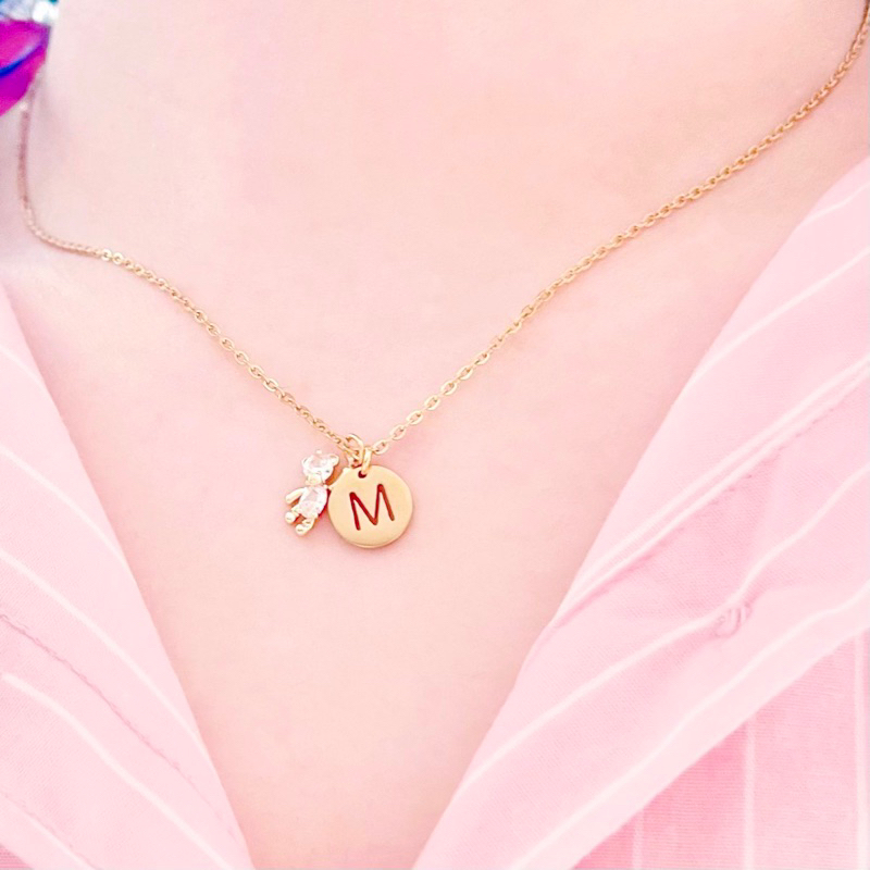balloon teddy necklace สร้อยคอจี้หมีเทดดี้ห้อยคริสตัล แจ้งอักษรและจี้จิ๋ว ทางแชท