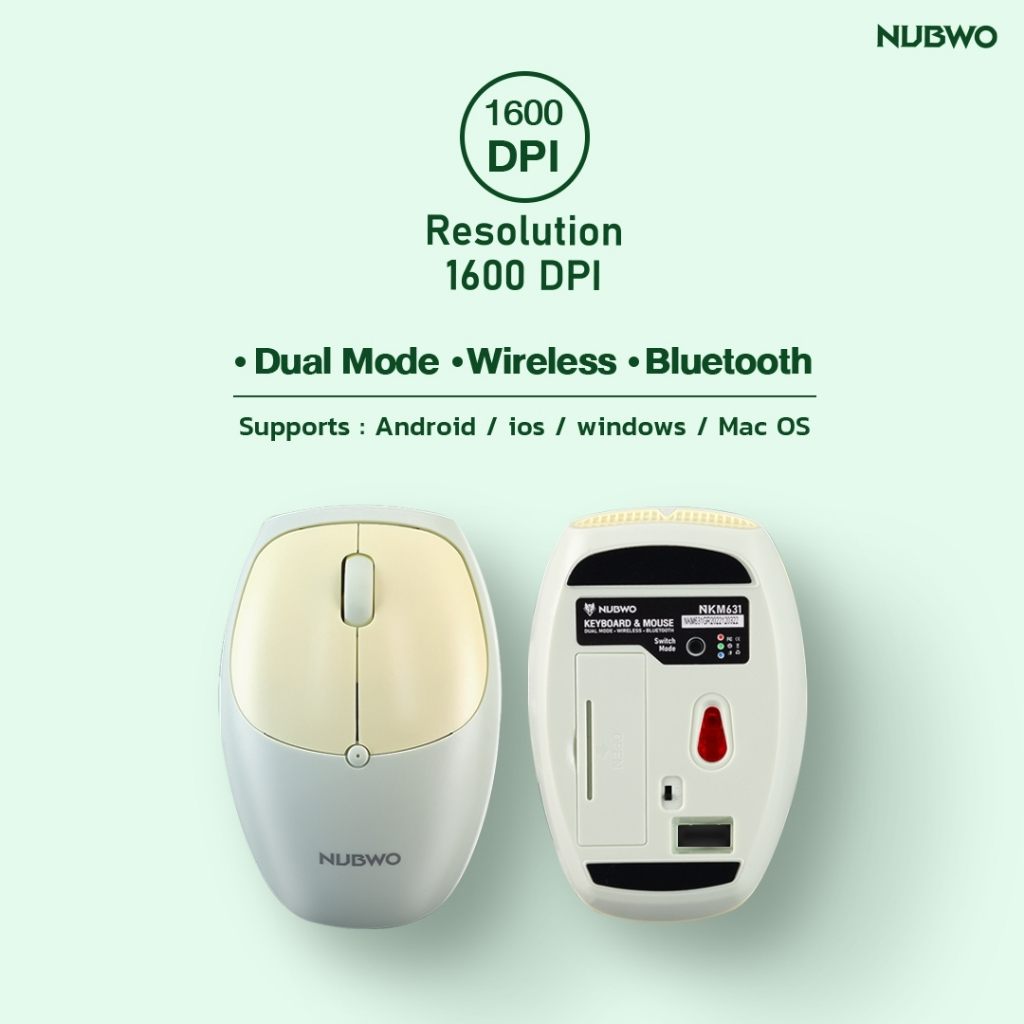 Nubwo NKM-631 Keyboard+Mouse Dual mode Wireless/Bluetooth แป้นพิมพ์ไร้สาย ชุดเมาส์คีย์บอร์ดสายหวานไร้สาย