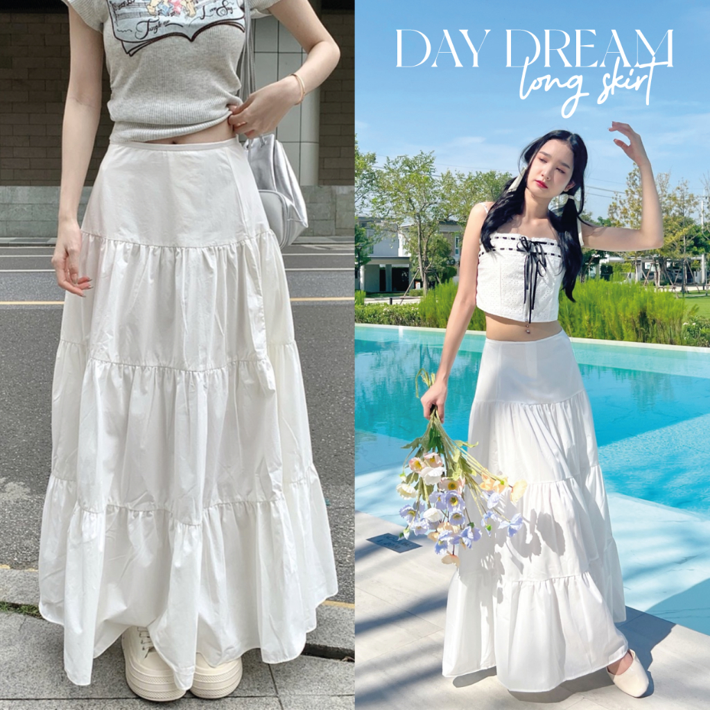 𝑇ℎ𝑒𝑦𝑜𝑢𝑟𝑙𝑜𝑜𝑘𝑠 Day Dream Skirt กระโปรงยาว สีขาว ยาวมาก (สั่งใน Live มีโค้ดลด 100฿)