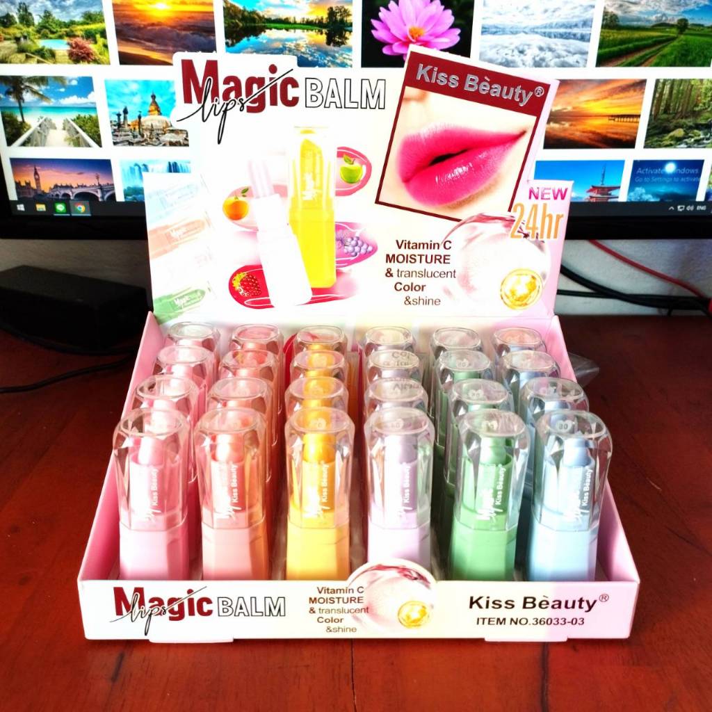 ⚡FLASH SALE⚡♡พร้อมส่ง KISS BEAUTY (36033-03) MAGIC LIP BALM VITAMIN C MOISTURE & TRANSLUCENT COLOR &