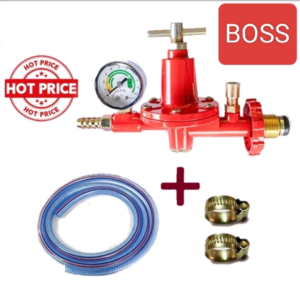 หัวปรับแก๊ส แรงดันสูง BOSS หัวเร่งระบบตัดแก๊สอัตโนมัติเมื่อแก๊สรั่ว พร้อมเกจ์วัดความดัน หัวเร่งแก๊สBOSS Model HM701