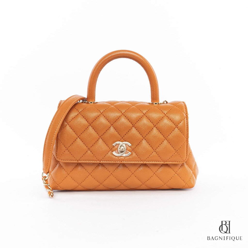 CHANEL COCO HANDLE 9.5_ BROWN CARAMEL CAVIAR GHW