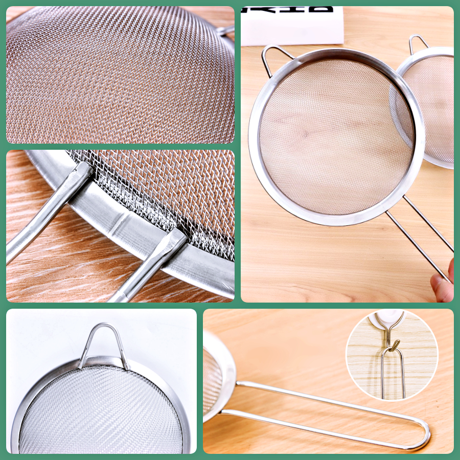 กระชอนสแตนเลส ขอบหนา 8cm. / 12 cm. กรองน้ำมัน ร่อนแป้ง อุปกรณ์ทำขนม เบเกอรี่ กรองเก๊กฮวย อาหาร - รูปที่ 2