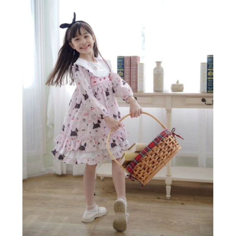 ปั้ปปี้เลิฟชุดเดรสสุดน่ารักสีชมพูแขนยาวลายน้องหมา