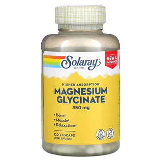 Magnesium Glycinate 350mg | หลับลึก ลดปวด ดูดซึมไว | SOLARAY | 120/240 แคป | แท้พร้อมส่ง