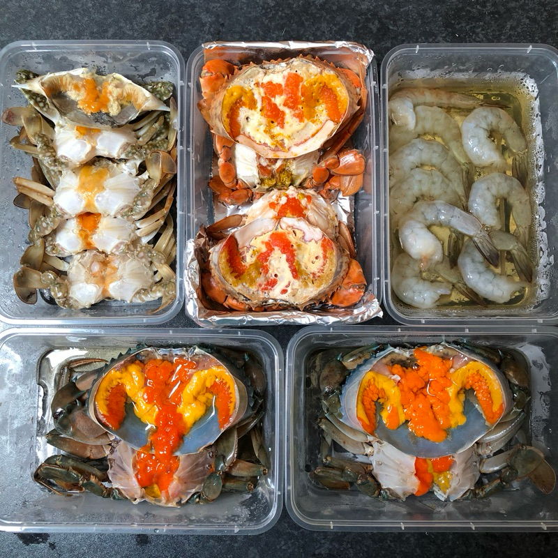 เซ็ตสุดค้มปูไข่ดอง ปูไข่นึ่ง กุ้ง ปูม้า ได้ทั้งหมด5กล่อง