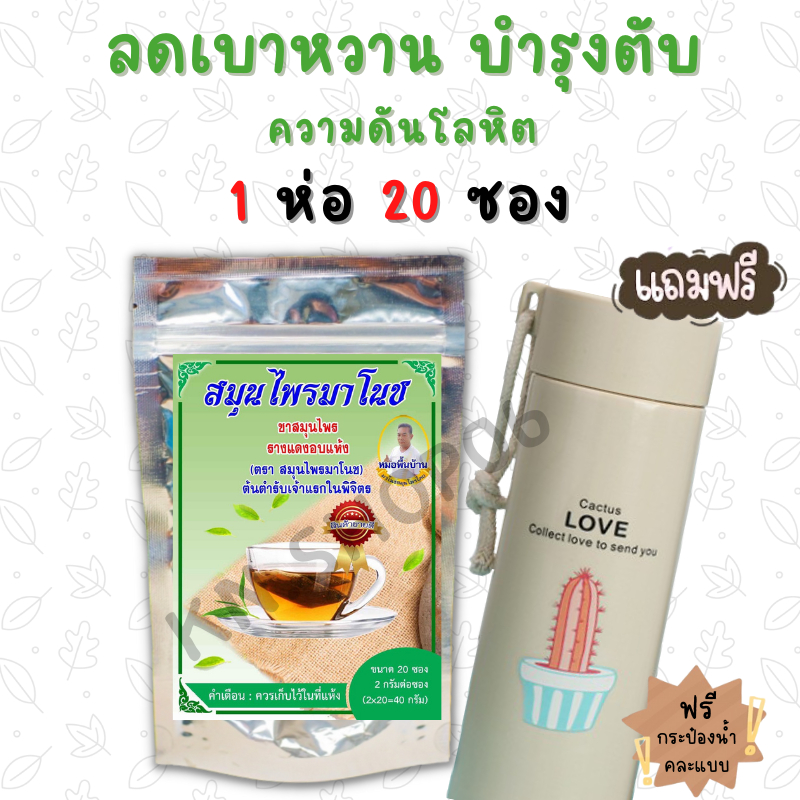 ของแท้100% ฟรีแก้ว (ห่อเขียว1ห่อ 20ซอง) ชาสมุนไพรมาโนช ชามาโนช ชาเบาหวาน ลดเบาหวาน ลดความดันสูง บำรุงหัวใจ ไขมัน
