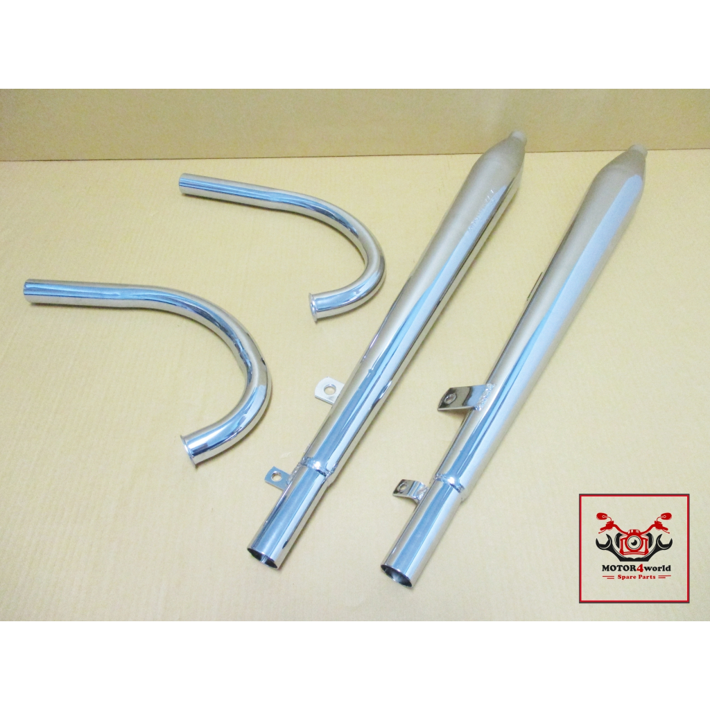 EXHAUST MUFFLER PIPE & HEADER CHROME SET Fit For HONDA CD125 CD175 CA175 // ท่อไอเสีย ท่อคู่ ทรง BM 