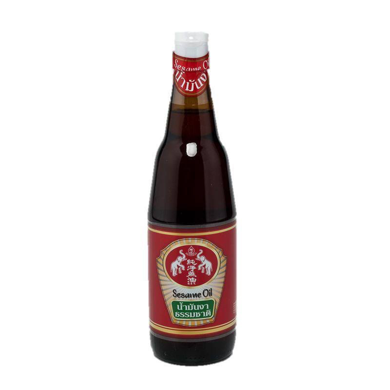ขวดใหญ่ น้ำมันตราช้างคู่ 630มล. sesame oil ขวดแก้ว แพ็คหนา แท้ fl