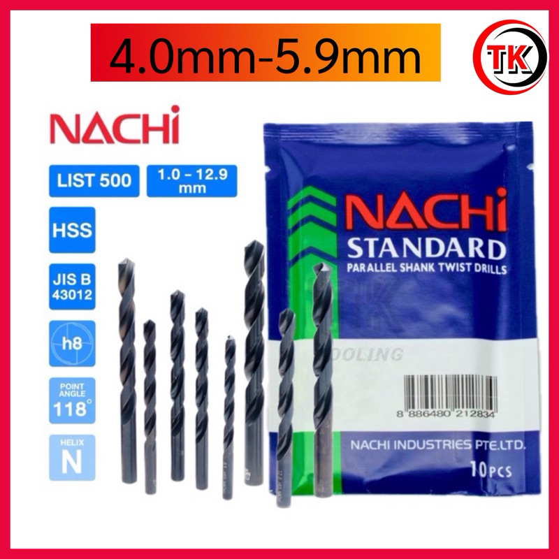 ดอกสว่าน NACHI (นาชิ) L500 4.0-5.9MM. ก้านตรง สำหรับเจาะงานทั่วไป ใช้ได้กับวัสดุหลายประเภท