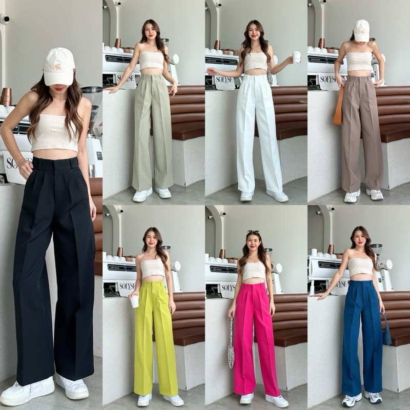 กางเกงขายาวทรงกระบอก ซิปหน้าตะขอ ผ้าลิลลี่ ทรงสวย ใส่แมชท์ง่าย