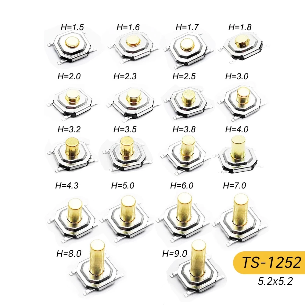 (5 ชิ้น) สวิตช์ กดติด ปล่อยดับ TS-1252 Tactile Push Button SMD On Off Momentary Tact 4 Pin Push Button Switch
