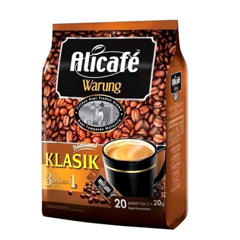 กาแฟ Alicafe Warung กาแฟสำเร็จรูป 3in1 สูตรคลาสสิก ห่อใหญ่มี20ซอง×20กรัม