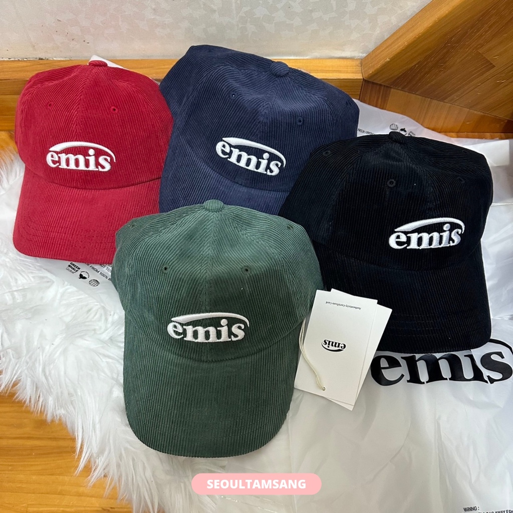 (พร้อมส่ง🇰🇷) หมวกลูกฟูก EMIS - NEW LOGO CORDUROY EMIS CAP-CREAM แบบคุณจีซู BlackPink