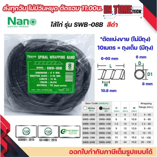 (แบ่งขาย) nano ไส้ไก่ พันสายไฟ เก็บสาย จัดสาย ขนาด 6mm.ถึง 24mm. มีทุกขนาด spiral wrapping band
