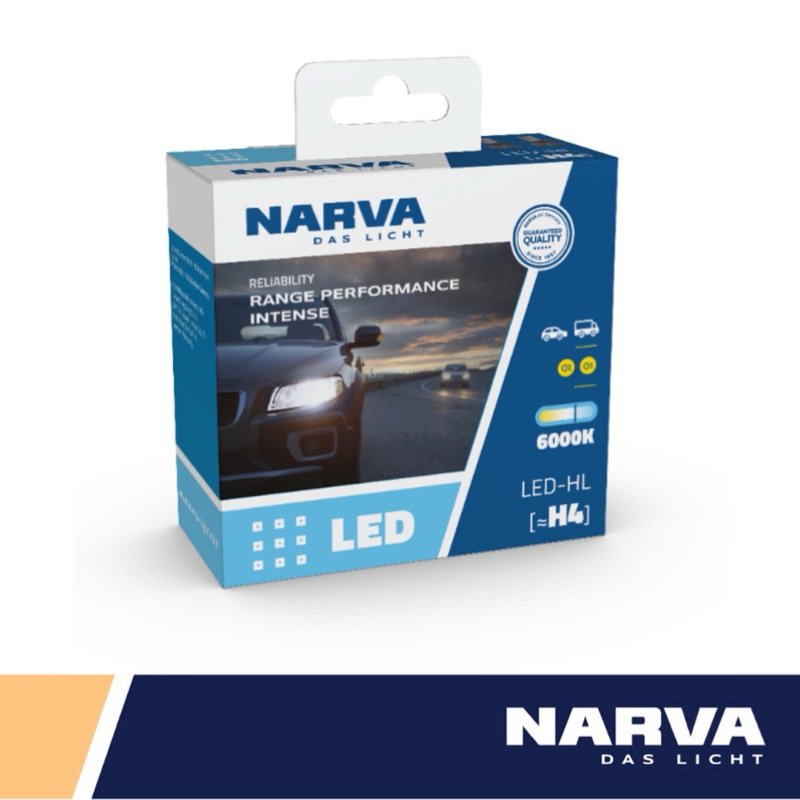 NARVA หลอดไฟรถยนต์ LED ขั้ว H4 Range Performance Intense 6000K [2 หลอด]
