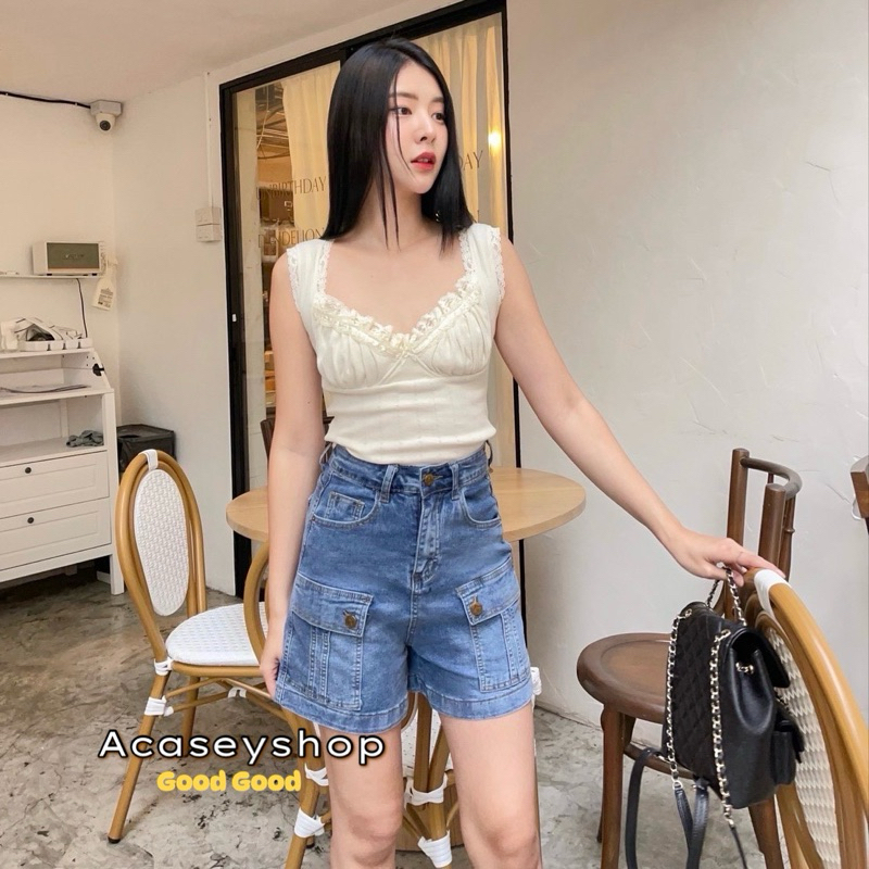 Acasey กางเกงยีนส์ผู้หญิง ขาสั้น ผ้ายืด ทรงคาร์โก้ คาร์ใจ งานสวยๆเลยค่ะ เอวสูงปรี๊ด #9612 ไซส์ S - 3XL