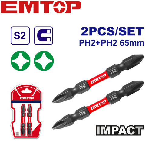 EMTOP ดอกไขควงกระแทก แพ็คละ 2 ชิ้น รุ่น ESBTM7PH265 ( Impact screwdriver bits )