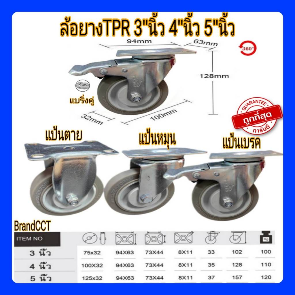 ล้อยางTPR3นิ้ว/4นิ้ว/5นิ้ว แป้นหมุน/แป้นตาย/แป้นเบรค