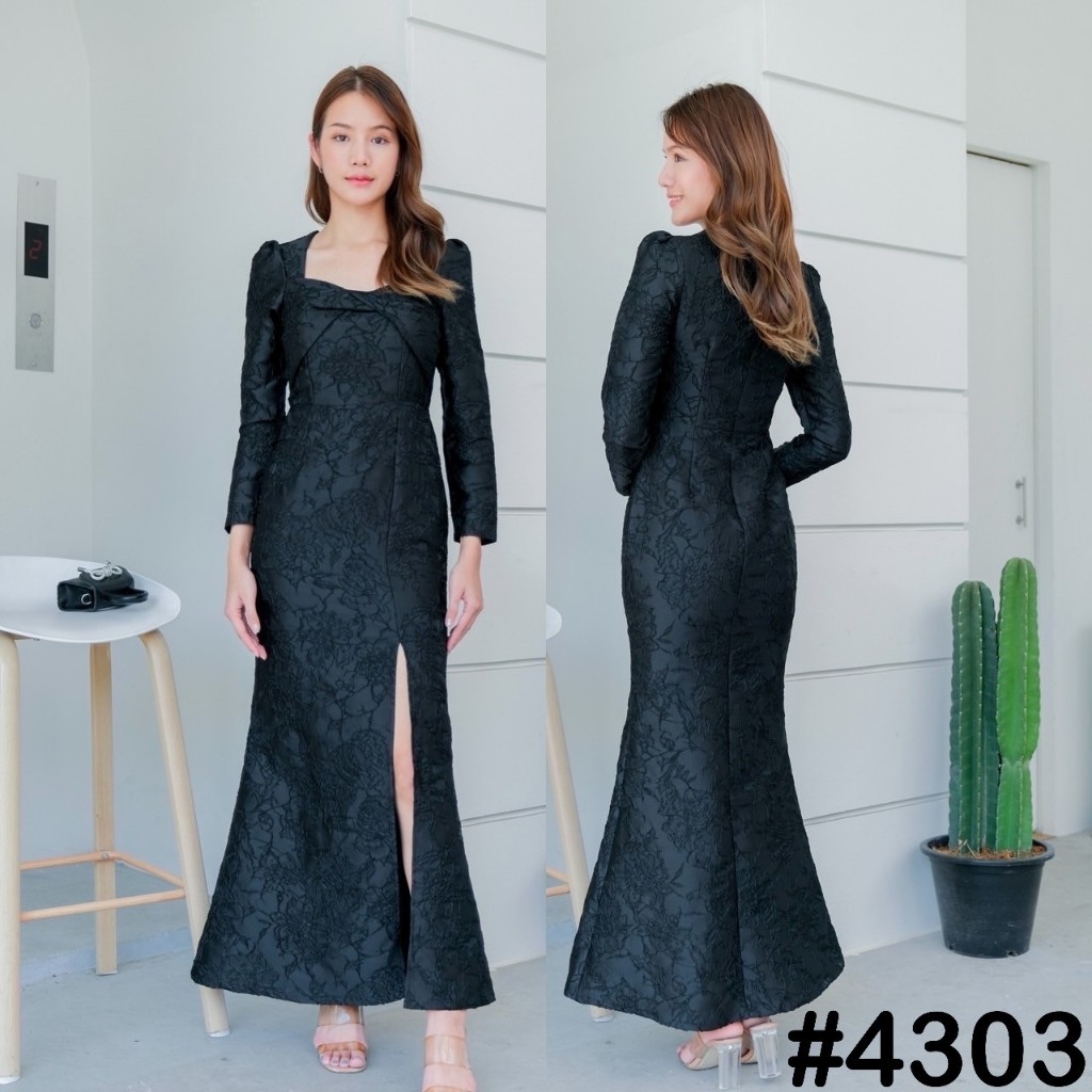 VO4303  MAXIแขนยาว ดีไซส์ทวิสอก ชุดไปงานแต่ง ชุดออกงาน เดรสเพื่อนเจ้าสาว [LUXURY707]