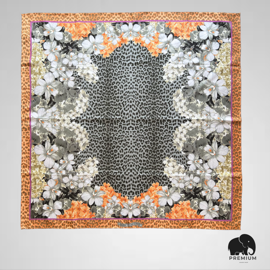 ผ้าพันคอผ้าไหม จิม ทอมป์สัน Silk scarf 33"x33" Jim Thompson ลายเสือ