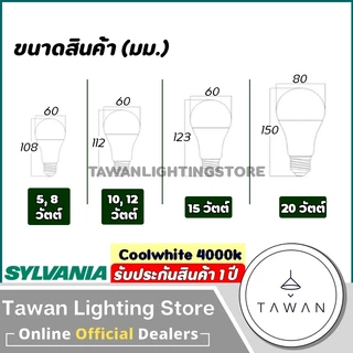 [10หลอด] Sylvania หลอดไฟ 15วัตต์ แสงนวล คูลไวท์ Led Bulb 15W Daylightแสงขาว Coolwhite 4000K Warmwhite แสงเหลือง ขั้วE27