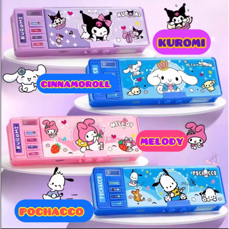 กล่องดินสอลายการ์ตูน เปิดได้ 2 ด้าน กล่องล็อคได้ มีปุ่มกดใช้งาน สีสวยน่ารัก