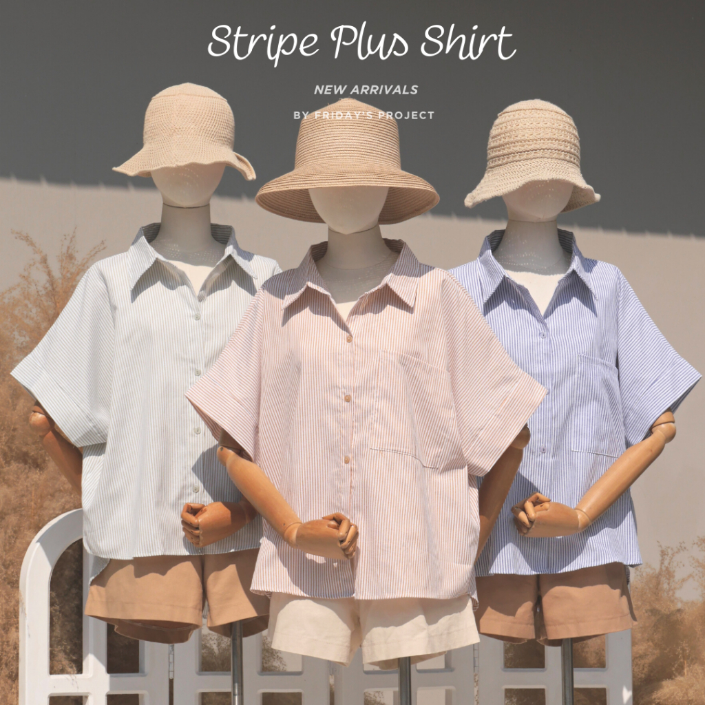 stripe plus shirt เสื้อเชิ๊ตพลัสไซส์ลายริ้ว
