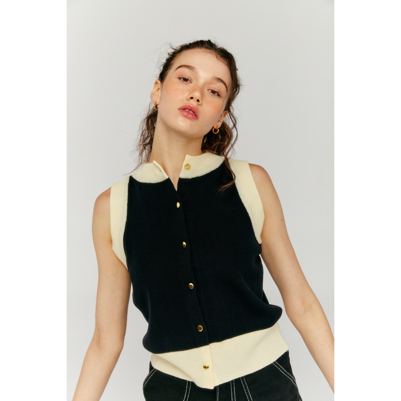 SUNNYEXPRESS101 - Maria Knit Button Up Top เสื้อแขนกุดผ้านิท