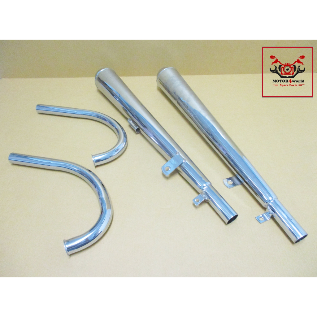 EXHAUST MUFFLER & HEADER PIPE SET “CHROME” Fit For  HONDA CD125 CD175 CA175 // ท่อไอเสีย ท่อคู่ ทรง 