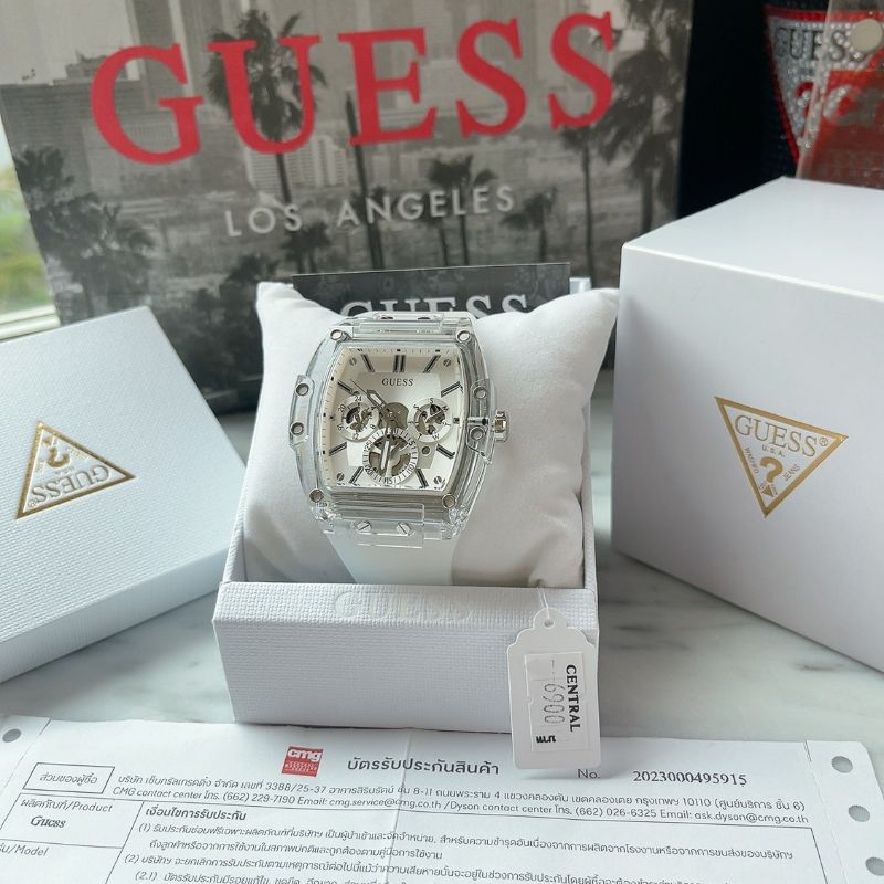 🌻สายซิลิโคนสีขาว UNISEX ✨ นาฬิกา Guess GW0203G1 Phoenix White