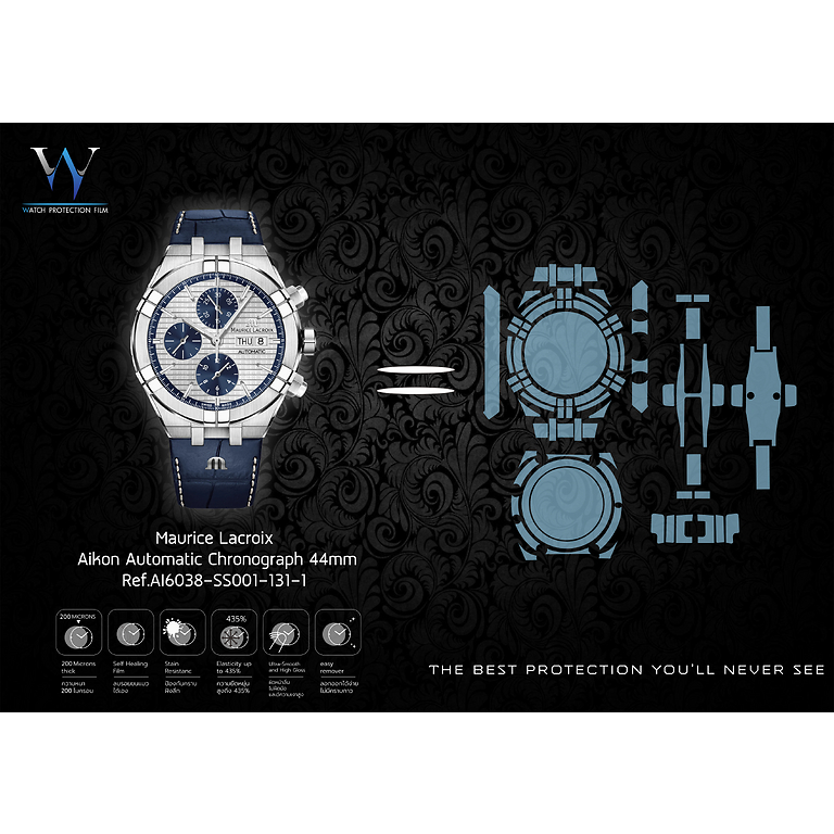 ฟิล์มกันรอยนาฬิกา Watch Protection Film Maurice Lacroix Aikon Automatic Chronograph 44mm  Ref.A16038-SS001-131-1