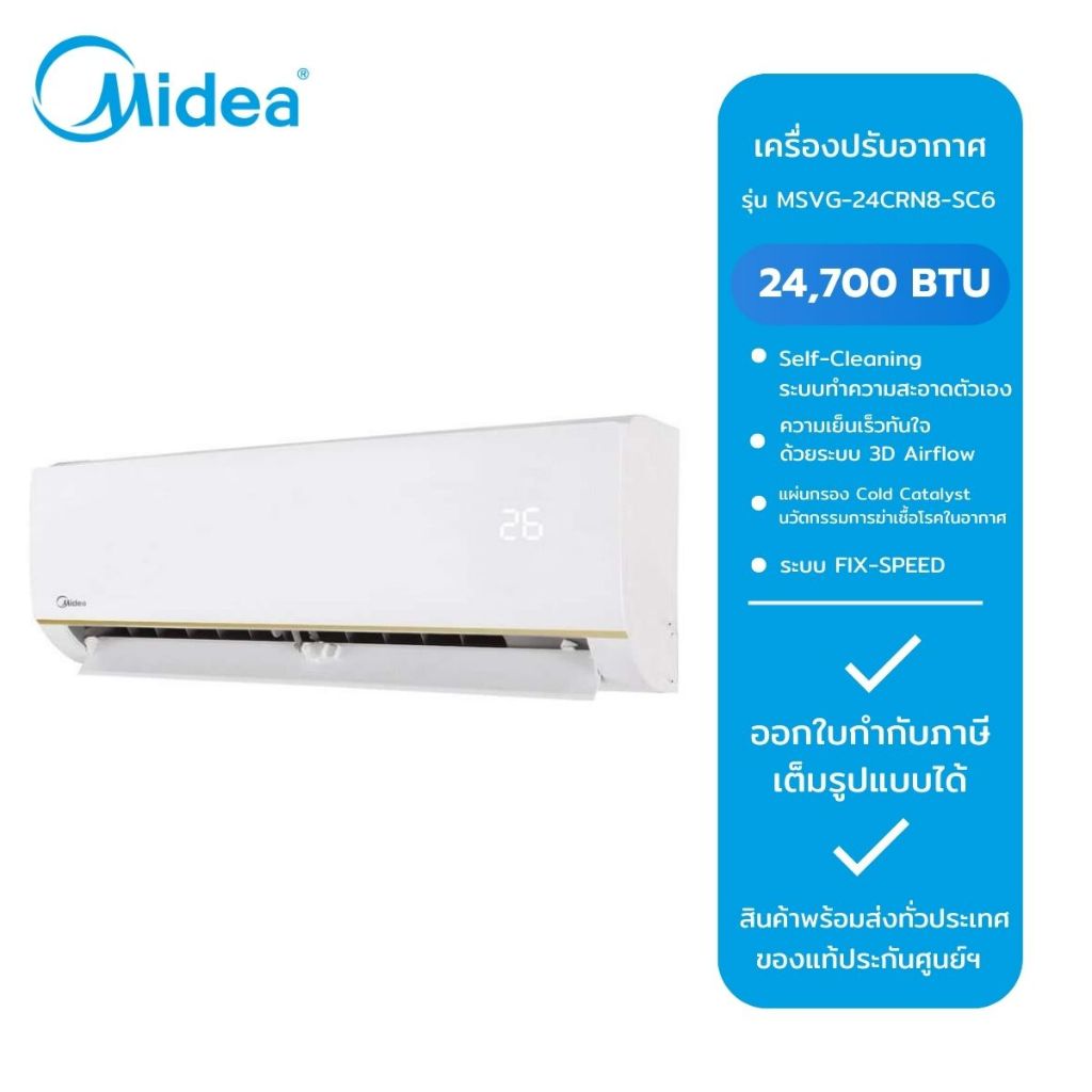 MIDEA แอร์ผนัง Fix Speed ขนาด 24000 บีทียู MSVG-24CRN8-SC6