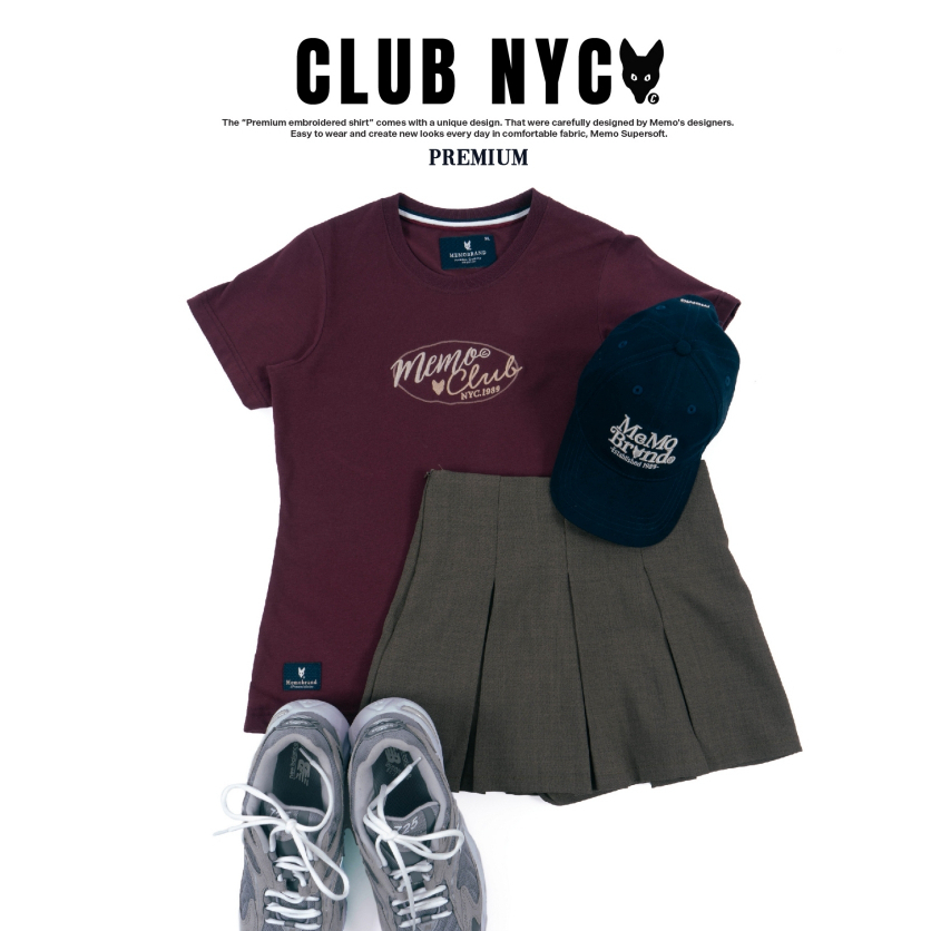 AEIOU เสื้อยืดผู้หญิง Memo Supersoft Premium ลายปัก รุ่น Club NYC สินค้าลิขสิทธิ์แท้