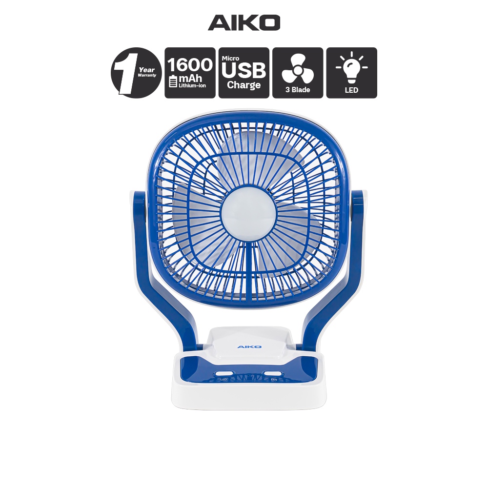 AIKO  KN-2907U สีน้ำเงิน พัดลมชาร์จไฟ ใบพัด 7 นิ้ว ชาร์จด้วย USB พัดลมพกพา พัดลมใช้แบตเตอรี่