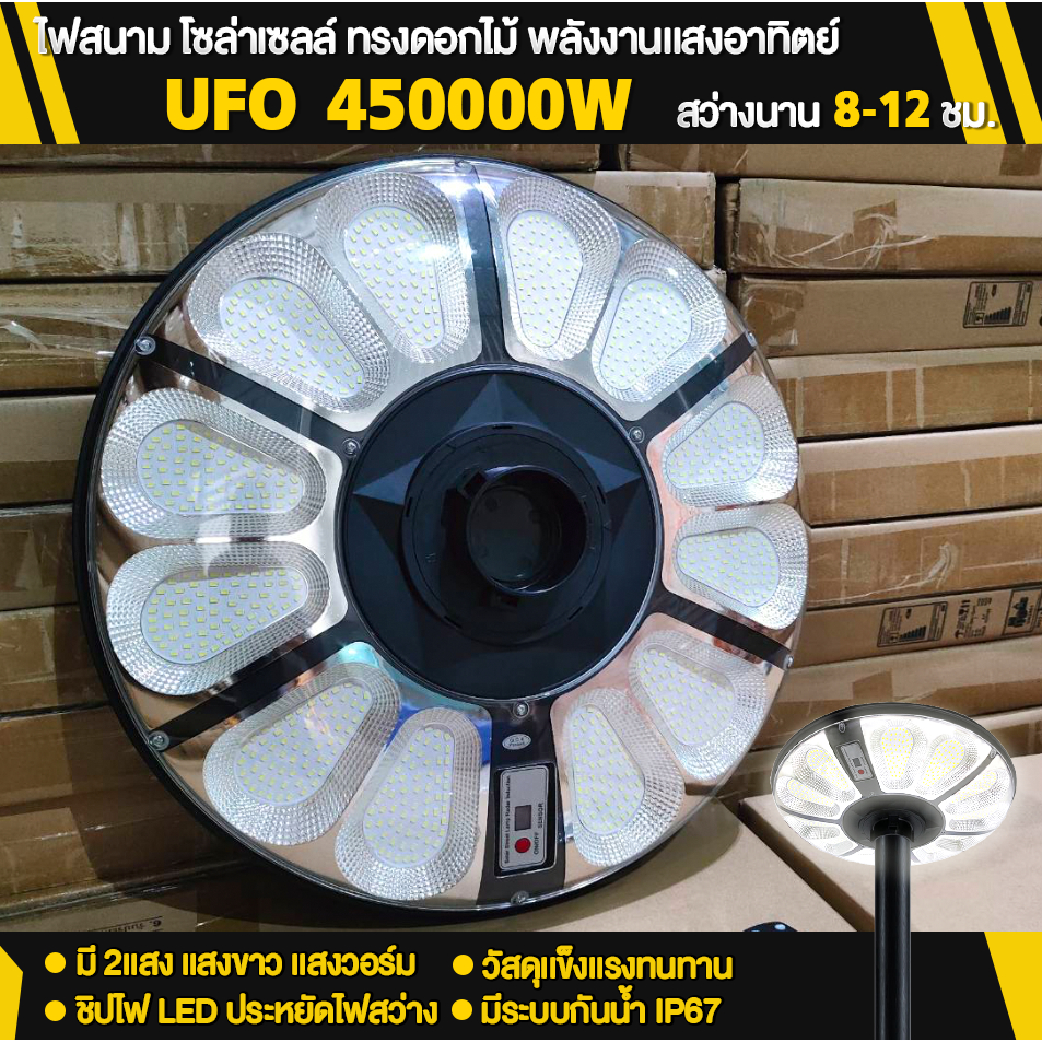 ไฟสนามโซล่าเซลล์ UFO รุ่น450000 ใบไม้ ไฟถนนยูเอฟโอทรงกลม